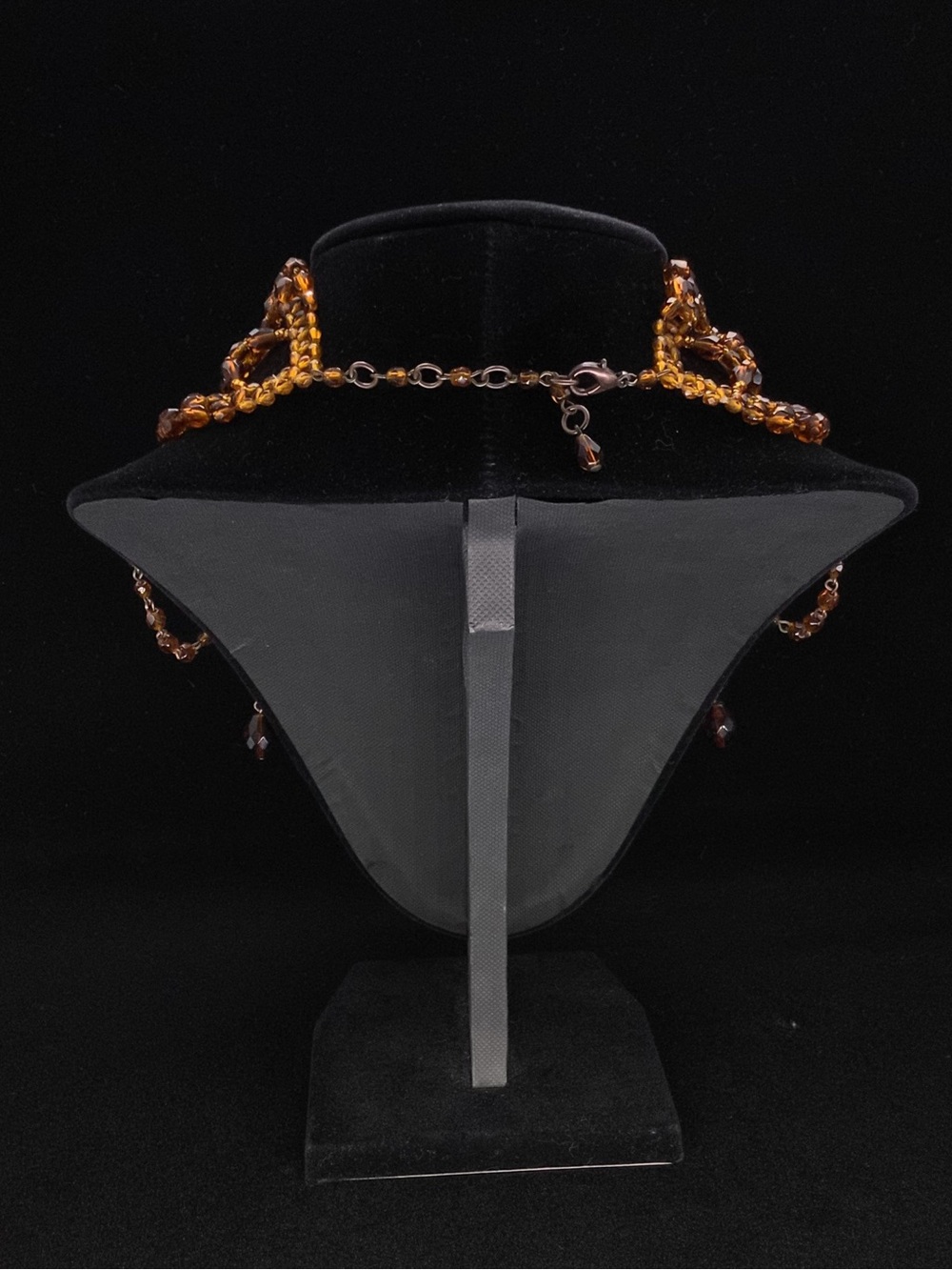 Vintage Victorian Style Gothic Amber Glass Beaded Festoon Collar Choker Necklace - Picture 15 of 15